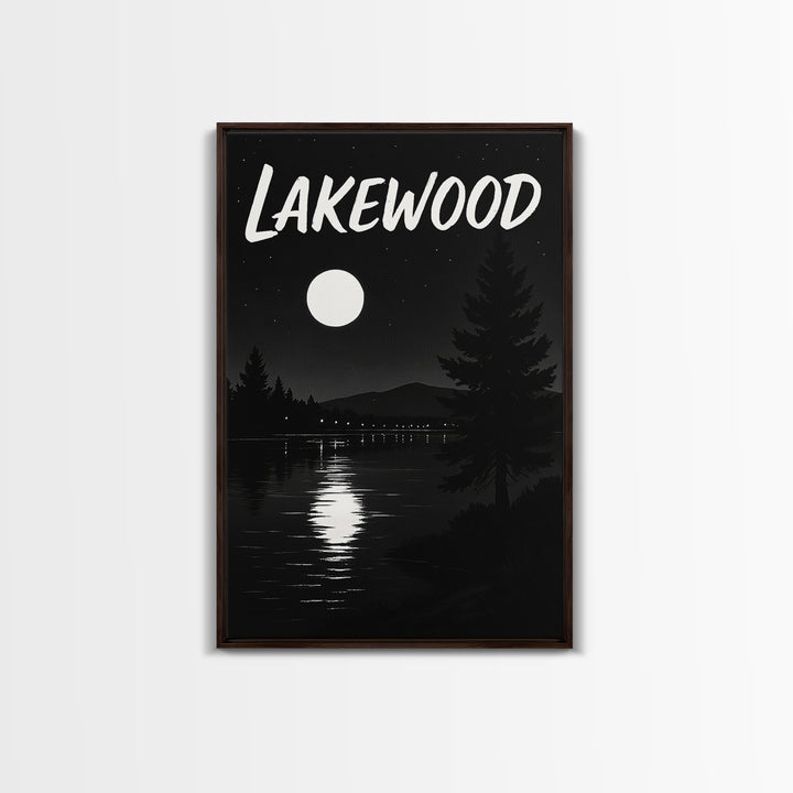 Lakewood Travel Poster, Canvas Print, Night Street Poster Art, Lakewood Wall Art, Living Room Wall Art, City Illustration, Landscape Art