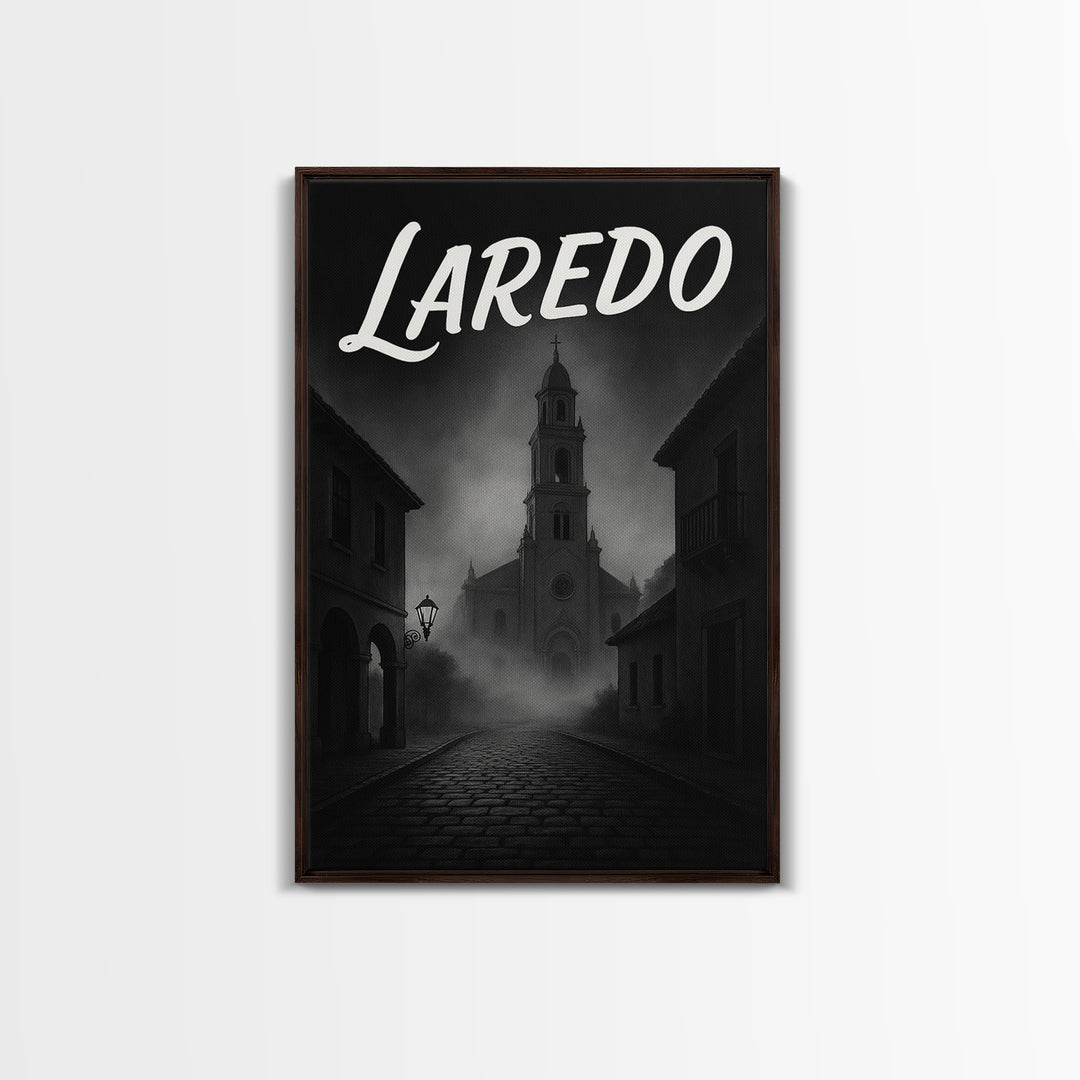 Laredo Texas Travel Poster, Framed Canvas Print, Night Street Poster Art, Laredo City Art, Modern Wall Decor, Fine Art Print, City Art Print