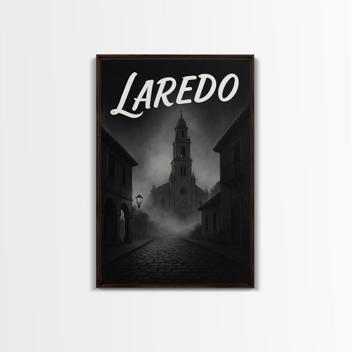 Laredo Texas Travel Poster, Framed Canvas Print, Night Street Poster Art, Laredo City Art, Modern Wall Decor, Fine Art Print, City Art Print