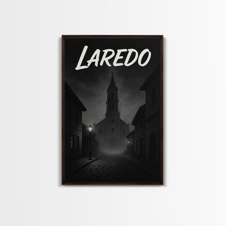 Laredo Travel Poster, Framed Canvas Print, Black And White Travel Art, Laredo Art Print, Retro Travel Print, Home Office Decor