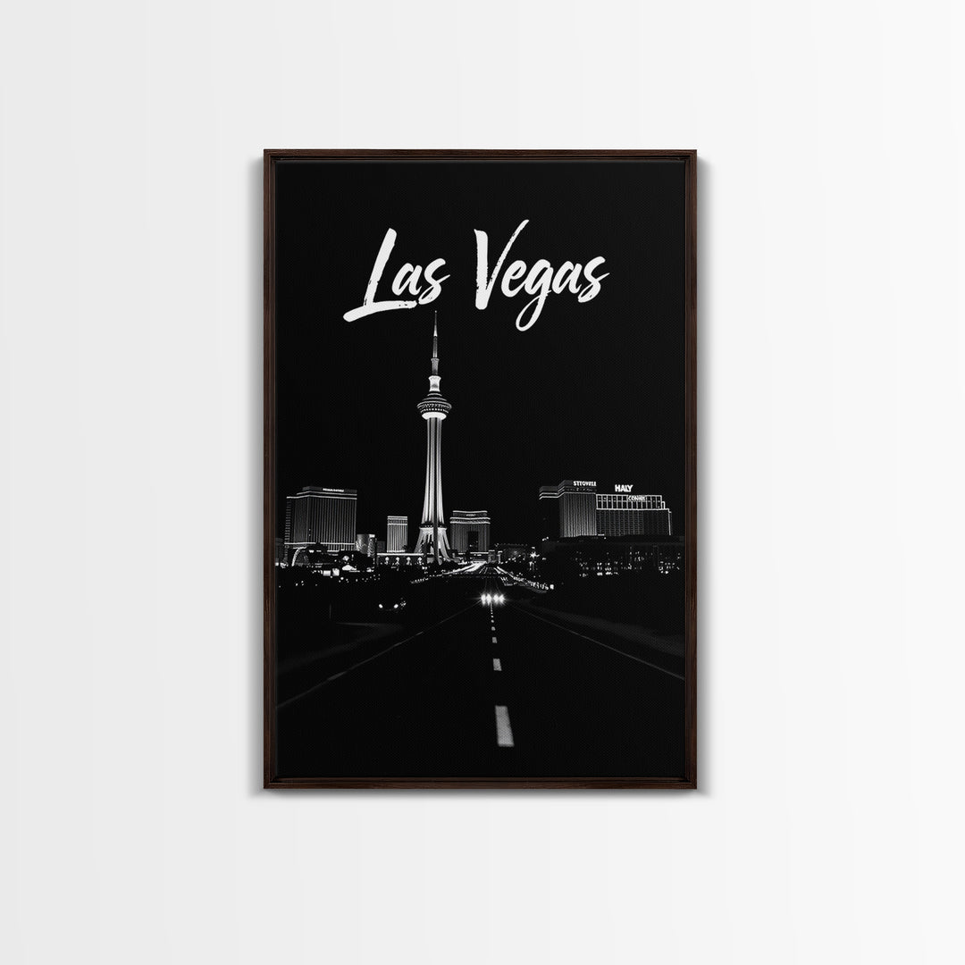 Las Vegas Nevada Travel Poster, Framed Canvas Print, Night Street Poster Art, Las Vegas Travel Art, Vintage City Poster, Travel Art Print
