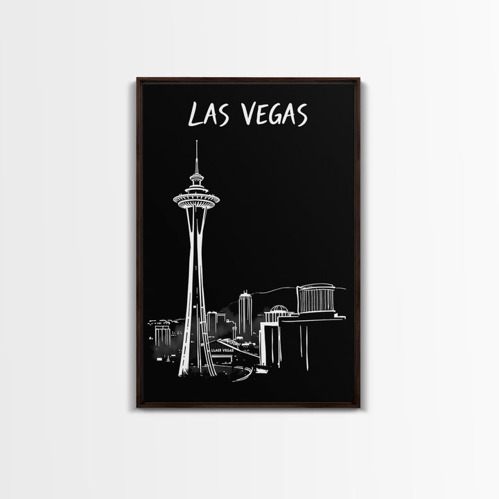Las Vegas Travel Poster, Framed Canvas Print, Dark Moody City Wall Art, Las Vegas Wall Art, Mid Century Wall Art, Retro Travel Print