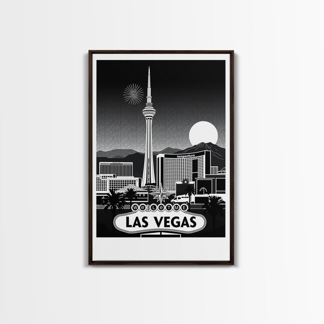 Las Vegas Travel Poster, Framed Canvas Print, Night Street Poster Art, Las Vegas Wall Art, Vintage Travel Art, Fine Art Print, Wall Art