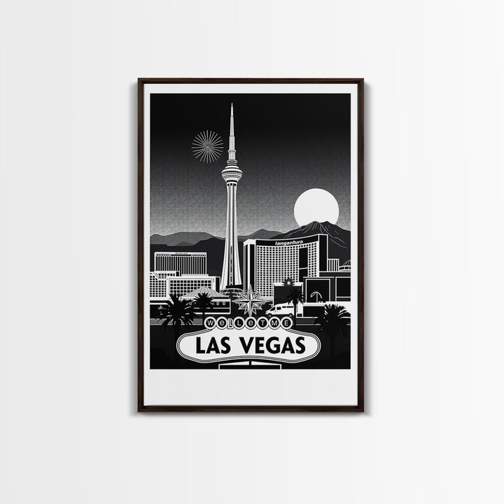 Las Vegas Travel Poster, Framed Canvas Print, Night Street Poster Art, Las Vegas Wall Art, Vintage Travel Art, Fine Art Print, Wall Art