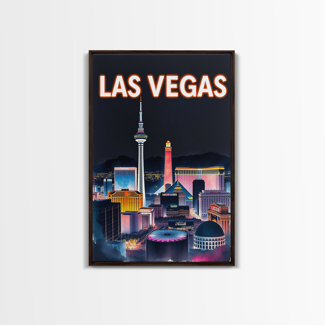 Las Vegas Travel Poster, Canvas Print, Dark Moody City Wall Art, Las Vegas Poster Print, Living Room Wall Art, Wanderlust Decor