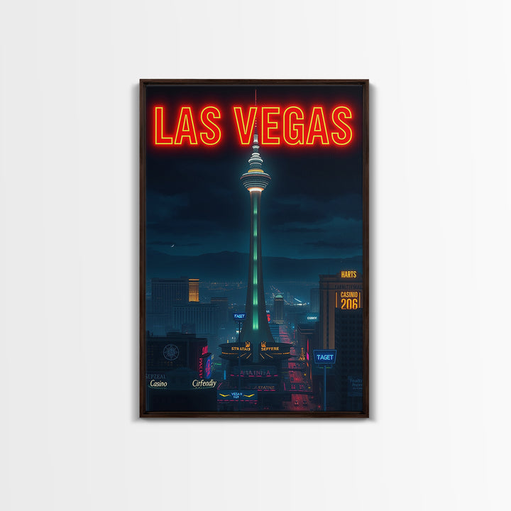 Las Vegas Travel Poster, Framed Canvas Print, Black And White Travel Art, Las Vegas Poster Print, Gift For Travelers, Travel Wall Art