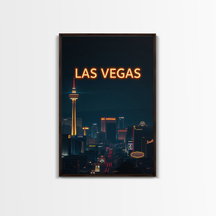 Las Vegas Travel Poster, Framed Canvas Print, Dark Moody City Wall Art, Las Vegas Art Print, City Travel Prints, Travel Art Print