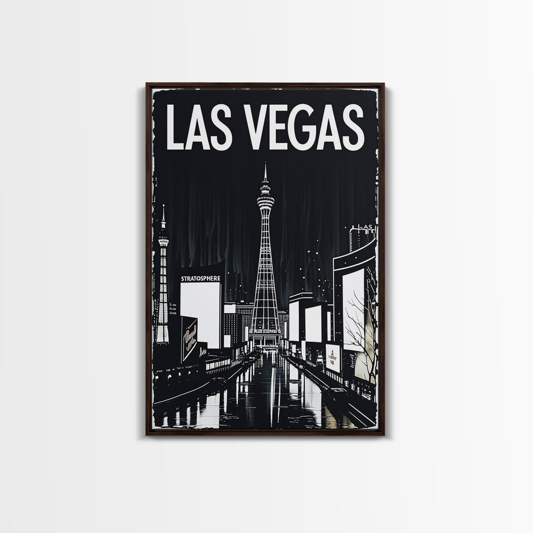 Las Vegas Travel Poster, Canvas Print, Dark Moody City Wall Art, Las Vegas Wall Art, Travel Poster Art, Travel Poster Set, Wanderlust Decor