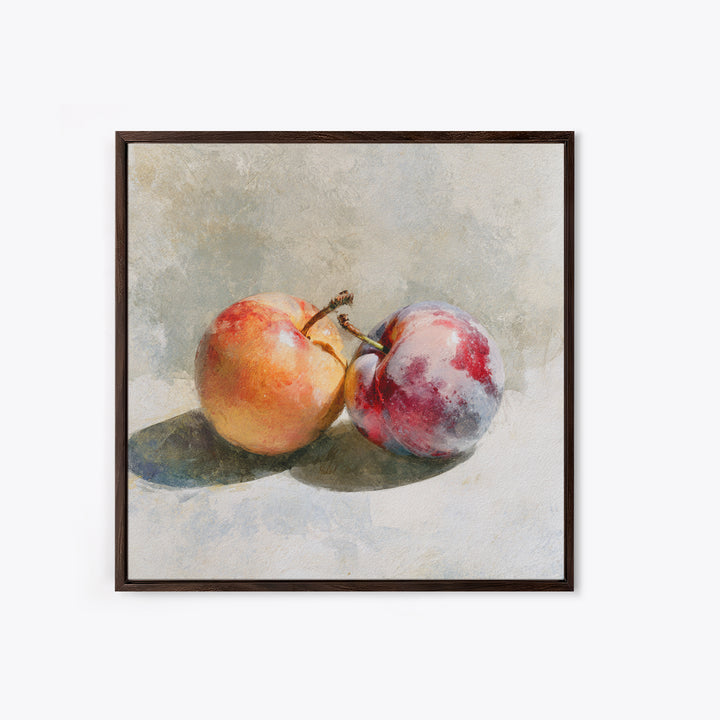 Peach and Plum Still Life Canvas Print, Dining Room Art, Large Wall Art, Dining Room Decor, Dining, Watercolor Painting, DRA-1x1-20