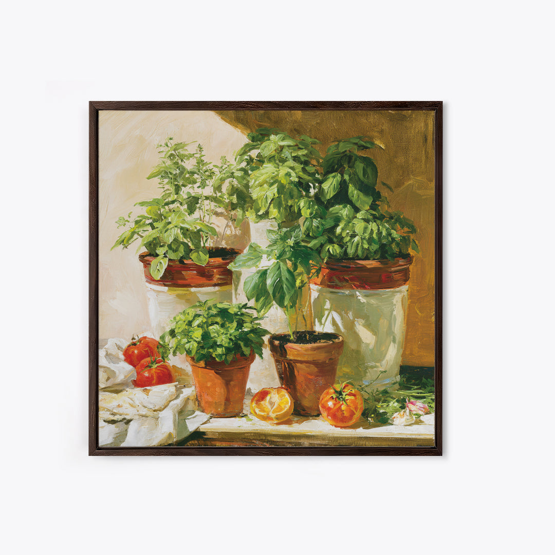 Modern Kitchen Herbs Framed Canvas Print, Dining Room Art, Food Art, Dining Room Decor, Abstract Art, Dining, Textured Painting, DRA-1x1-33