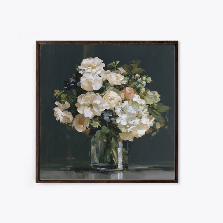 Moody Dark Background Bouquet for Formal Dining Canvas Print, Dining Room Art, Living Room Decor, Dining Room Decor, Dining, DRA-1x1-35