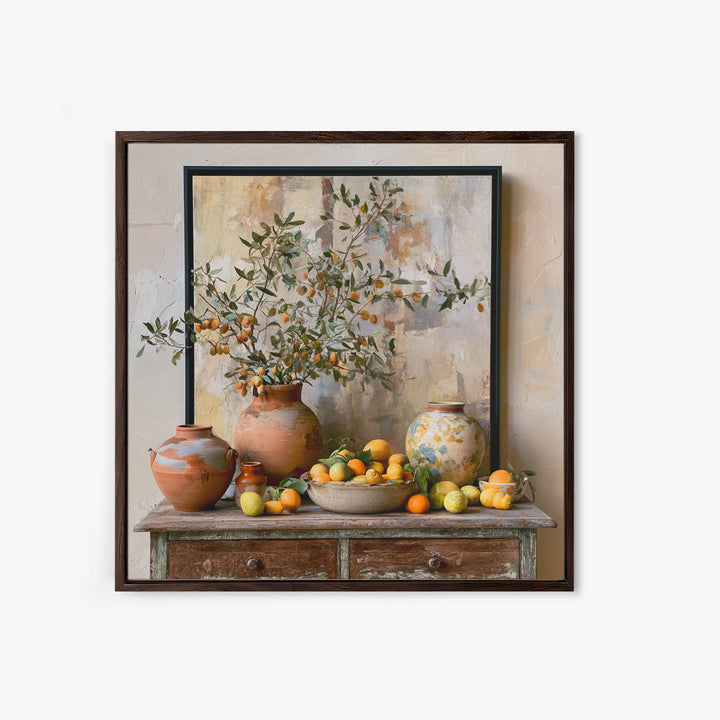 Mediterranean Olive Branch and Citrus Arrangement Canvas Print, Dining Room Art, Bedroom Decor, Dining Room Decor, Dining, DRA-1x1-36