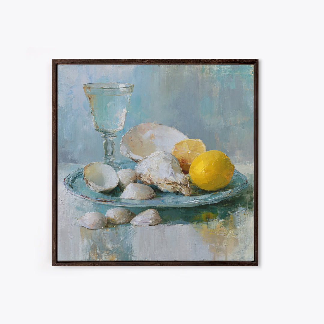 Shellfish and Lemon Still Life Framed Canvas Print, Dining Room Art, Luxury Decor, Dining Room Decor, Fine Art, Dining, DRA-1x1-40