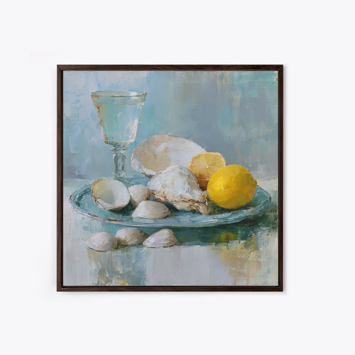 Shellfish and Lemon Still Life Framed Canvas Print, Dining Room Art, Luxury Decor, Dining Room Decor, Fine Art, Dining, DRA-1x1-40