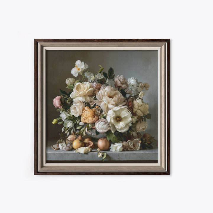 Classic Dutch Feast Arrangement Framed Canvas Print, Dining Room Art, Watercolor Painting, Dining Room Decor, Oil Painting, DRA-1x1-43