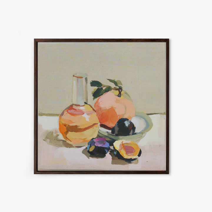Peach and Plum Still Life Framed Canvas Print, Dining Room Art, Kitchen Wall Art, Dining Room Decor, Fine Art, Dining, DRA-1x1-44