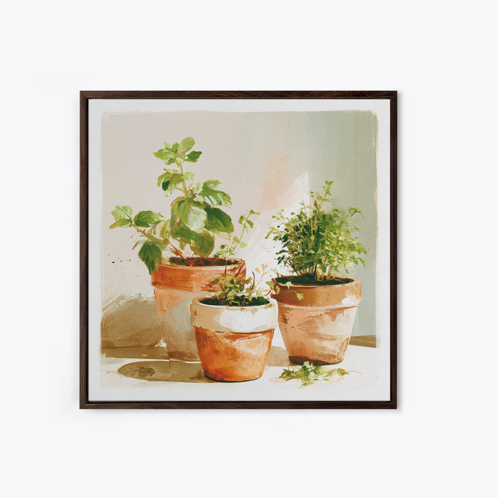 Modern Kitchen Herbs Framed Canvas Print, Dining Room Art, Food Art, Dining Room Decor, Abstract Art, Dining, Textured Painting, DRA-1x1-57