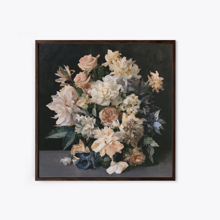 Moody Dark Background Bouquet for Formal Dining Canvas Print, Dining Room Art, Kitchen Prints, Dining Room Decor, Dining, DRA-1x1-59