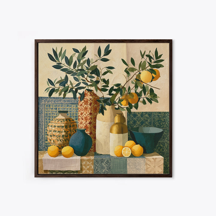 Mediterranean Olive Branch and Citrus Arrangement Canvas Print, Dining Room Art, Bedroom Wall Art, Dining Room Decor, Dining, DRA-1x1-60
