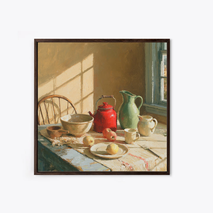 Sunlit Farmhouse Table Objects Without Room View Canvas Print, Dining Room Art, Coastal Wall Art, Dining Room Decor, Dining, DRA-1x1-65