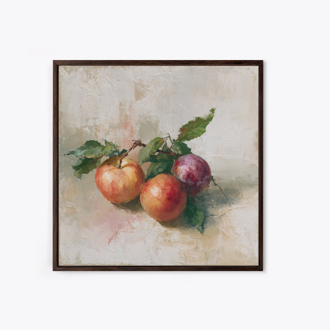 Peach and Plum Still Life Framed Canvas Print, Dining Room Art, Set of 3 Prints, Dining Room Decor, Fine Art, Dining, DRA-1x1-68