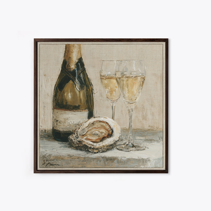 Elegant Oyster and Champagne Still Life Framed Canvas Print, Dining Room Art, Bedroom Decor, Dining Room Decor, Dining, DRA-1x1-7
