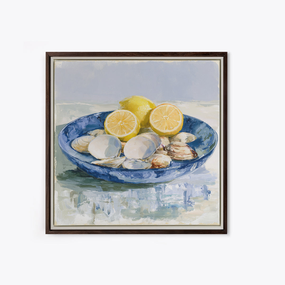 Shellfish and Lemon Still Life Framed Canvas Print, Dining Room Art, Art Print, Dining Room Decor, Dining, Abstract Art, DRA-1x1-88