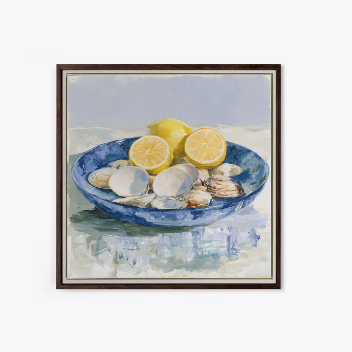 Shellfish and Lemon Still Life Framed Canvas Print, Dining Room Art, Art Print, Dining Room Decor, Dining, Abstract Art, DRA-1x1-88