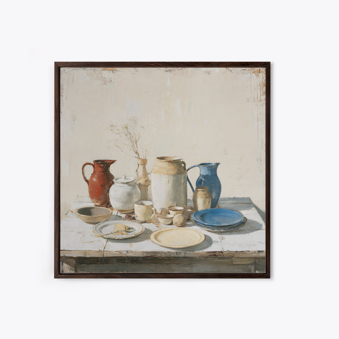 Sunlit Farmhouse Table Objects Without Room View Canvas Print, Dining Room Art, Gallery Decor, Dining Room Decor, Dining, DRA-1x1-89