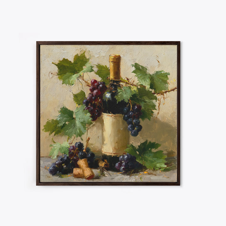 Botanical Grapevine with Leaves and Fruit Framed Canvas Print, Dining Room Art, Dining Room Decor, Watercolor Art, Dining, DRA-1x1-93