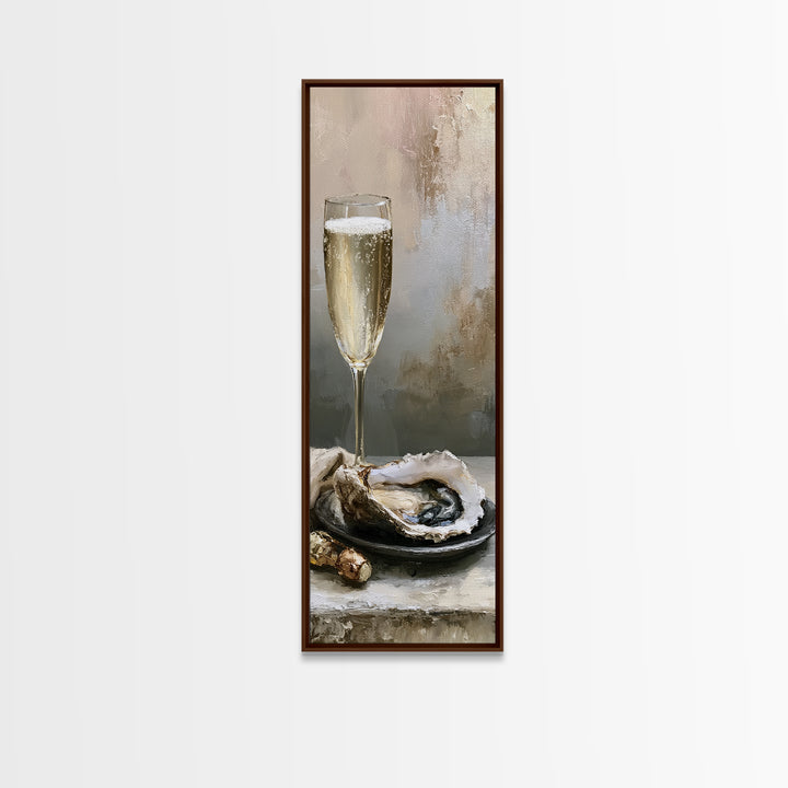 Elegant Oyster and Champagne Still Life Framed Canvas Print, Dining Room Art, Boho Decor, Dining Room Decor, Fine Art, Dining, DRA-1x3-19