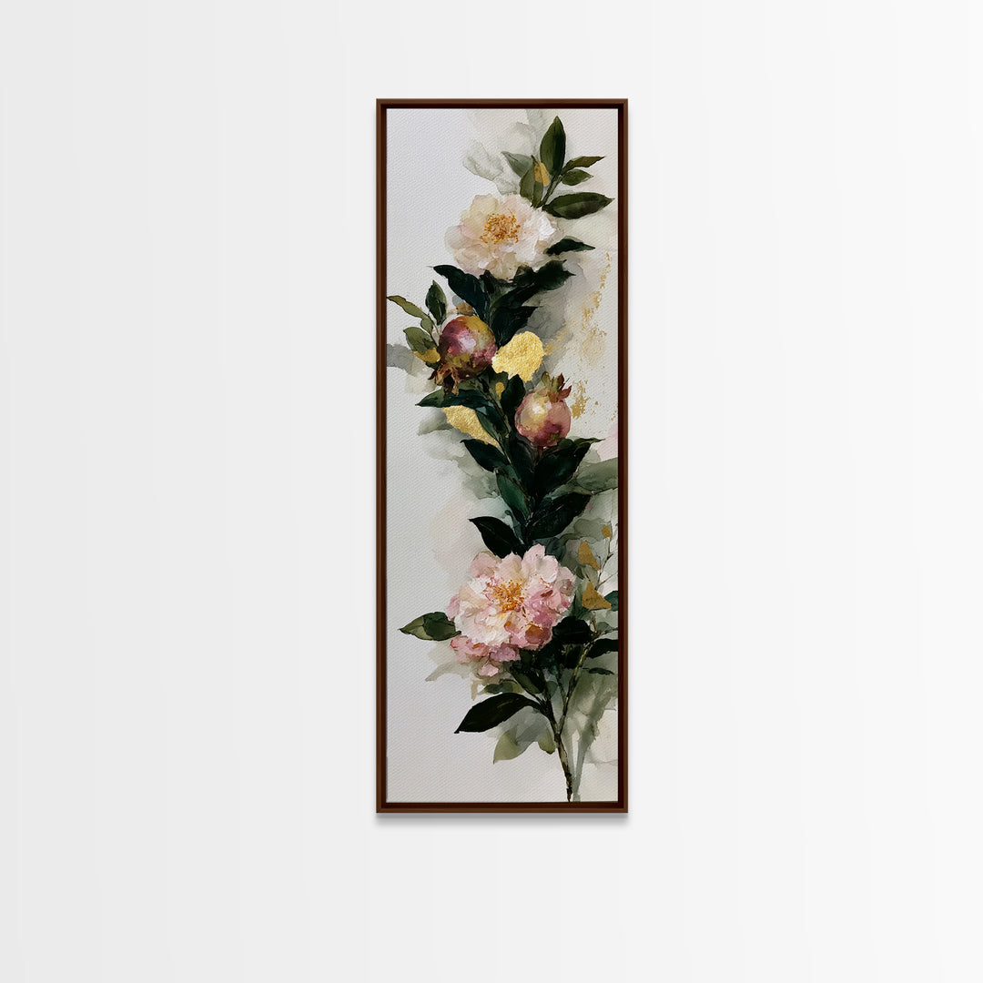 Pomegranate and Gold Leaf Botanical Study Canvas Print, Dining Room Art, Dining Room Wall Art, Dining Room Decor, Dining, DRA-1x3-20