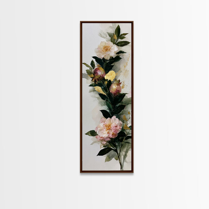 Pomegranate and Gold Leaf Botanical Study Canvas Print, Dining Room Art, Dining Room Wall Art, Dining Room Decor, Dining, DRA-1x3-20