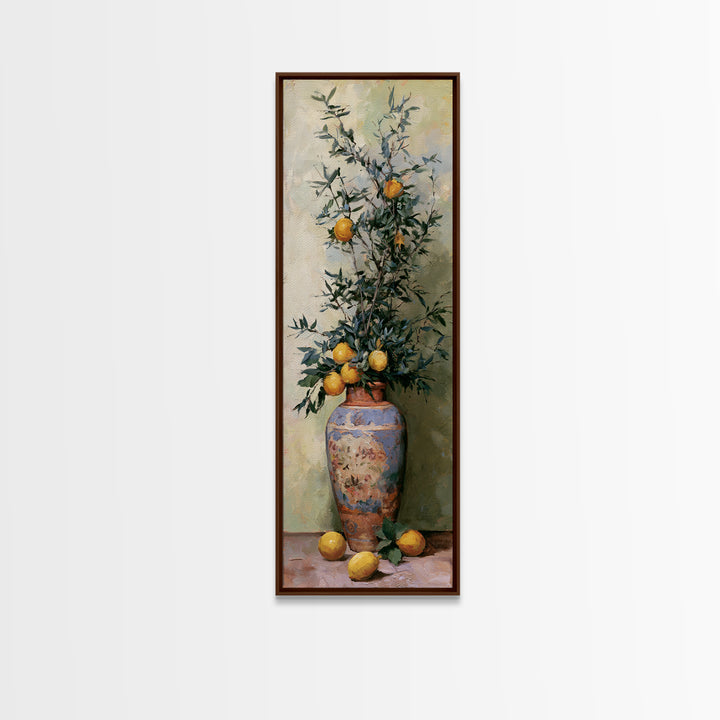 Mediterranean Olive Branch and Citrus Arrangement Canvas Print, Dining Room Art, Gallery Decor, Dining Room Decor, Dining, DRA-1x3-24