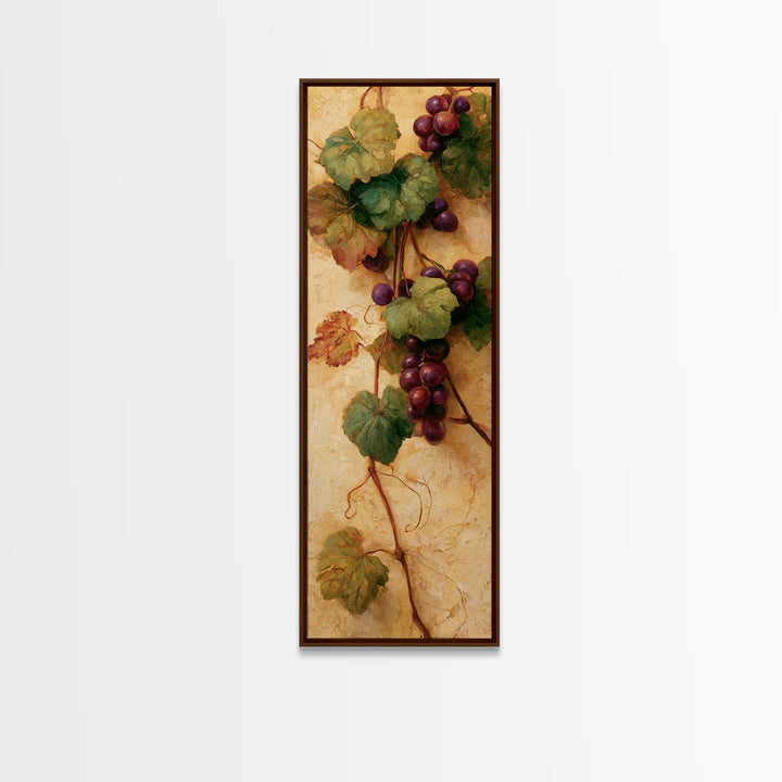 Botanical Grapevine with Leaves and Fruit Canvas Print, Dining Room Art, Dining Room Decor, Oil Painting, Dining, DRA-1x3-33