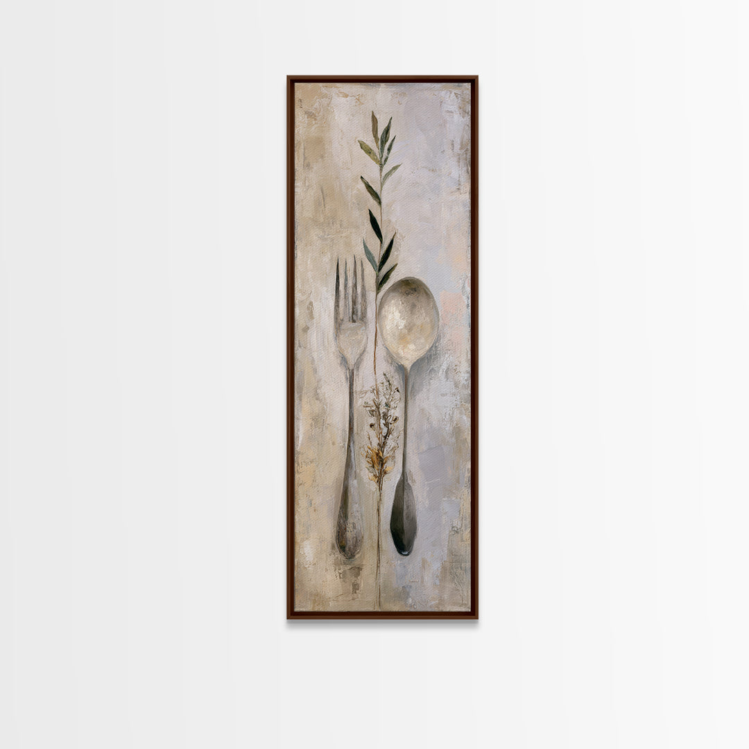 Minimal Fork Spoon and Herb Composition Canvas Print, Dining Room Art, Bedroom Wall Art, Dining Room Decor, Dining, DRA-1x3-34
