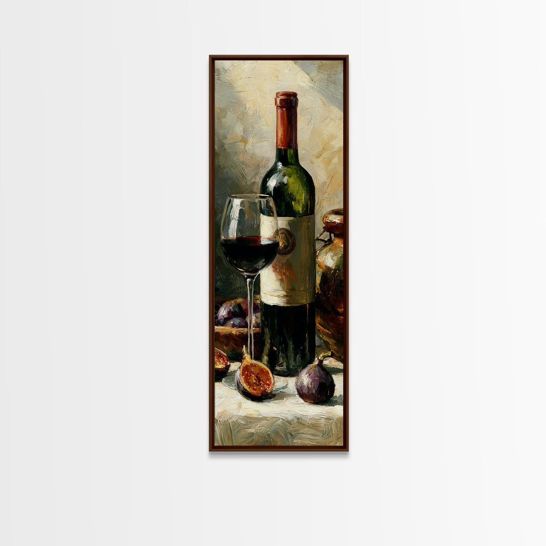 Wine Bottle and Figs on a Linen Canvas Print, Dining Room Art, Textured Painting, Dining Room Decor, Fine Art, Dining, DRA-1x3-39