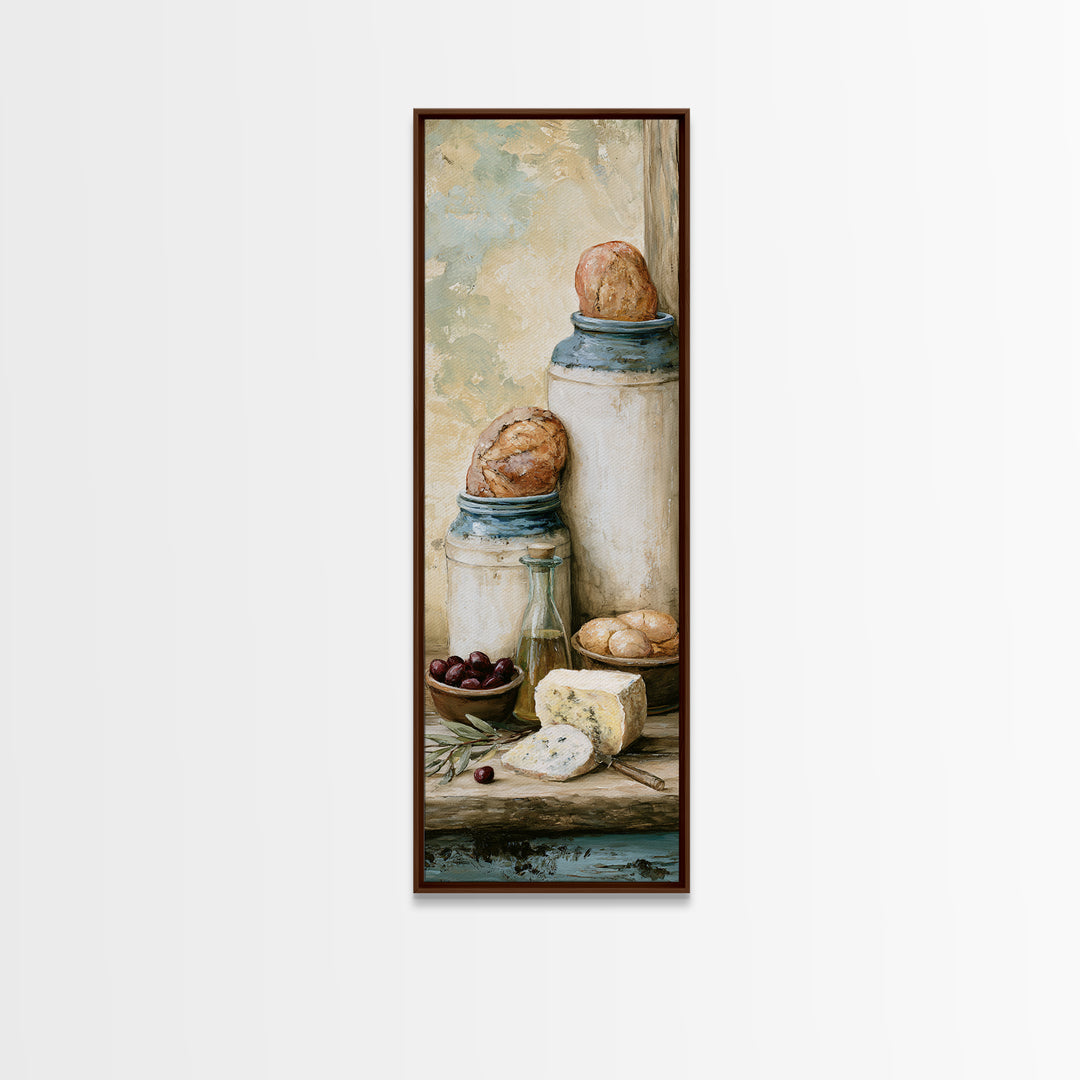 Rustic Bread Olives and Cheese Still Life Canvas Print, Dining Room Art, Set of 3 Prints, Dining Room Decor, Fine Art, Dining, DRA-1x3-42