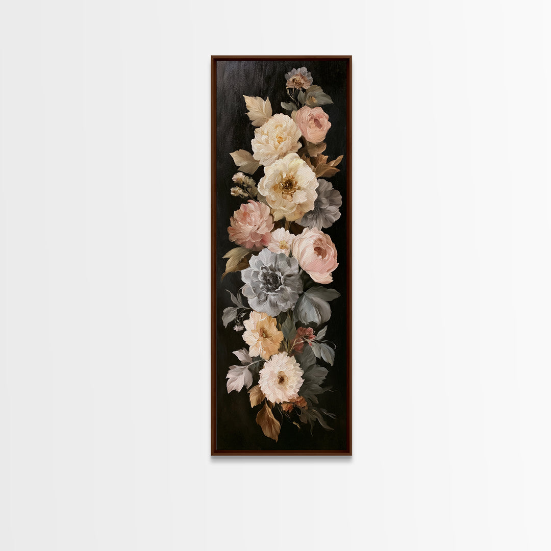 Moody Dark Background Bouquet for Formal Dining Canvas Print, Dining Room Art, Minimalist Decor, Dining Room Decor, Dining, DRA-1x3-47