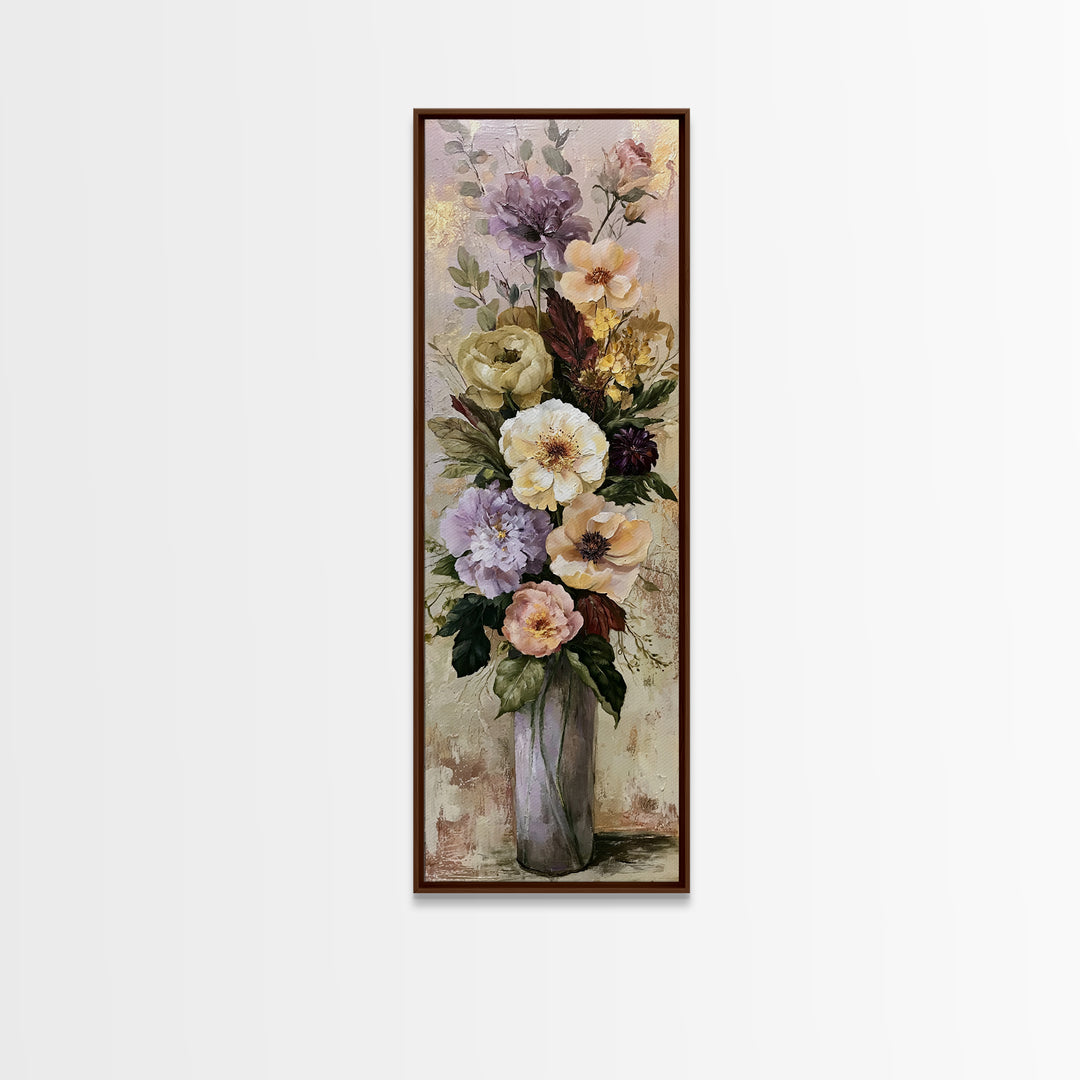 Large Floral Centerpiece Framed Canvas Print, Dining Room Art, Kitchen Prints, Dining Room Decor, Oil Painting, Dining, DRA-1x3-62