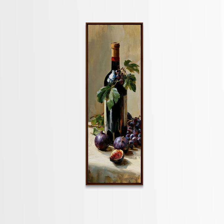 Wine Bottle and Figs on a Linen Canvas Print, Dining Room Art, Canvas Art, Dining Room Decor, Abstract Art, Dining, DRA-1x3-63