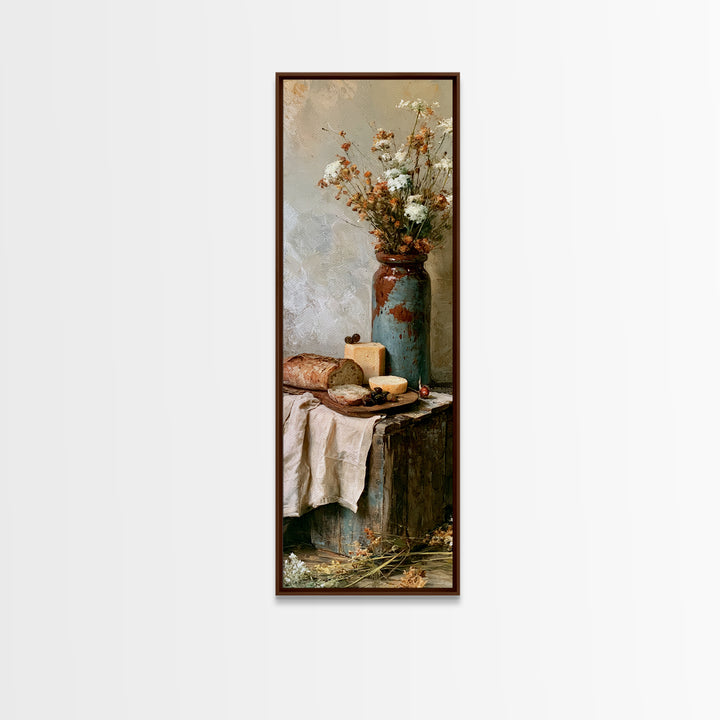 Rustic Bread Olives and Cheese Still Life Canvas Print, Dining Room Art, Trendy Wall Art, Dining Room Decor, Dining, DRA-1x3-66