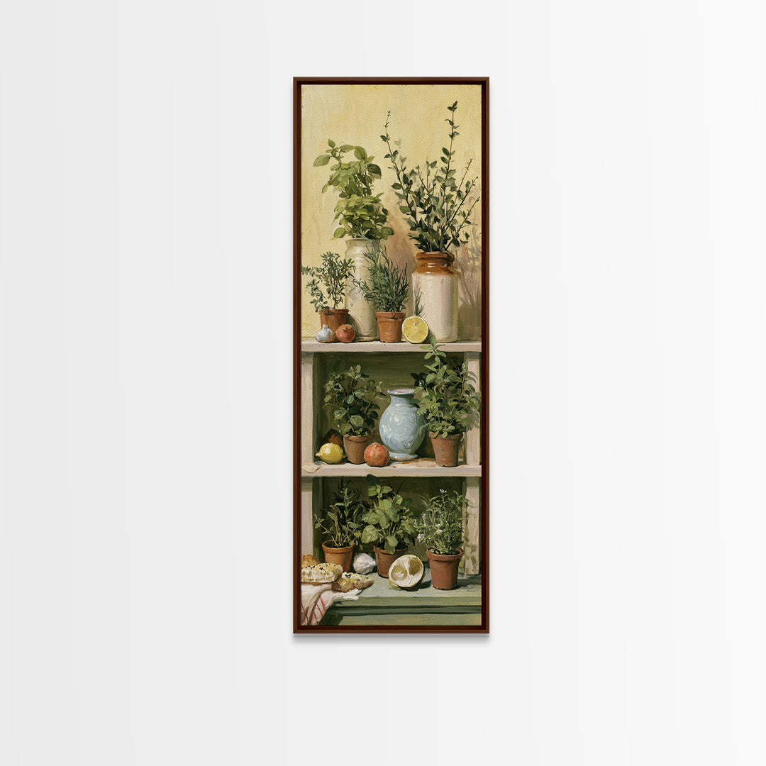 Modern Kitchen Herbs Framed Canvas Print, Dining Room Art, Dining Room Wall Art, Dining Room Decor, Oil Painting, Dining, DRA-1x3-69