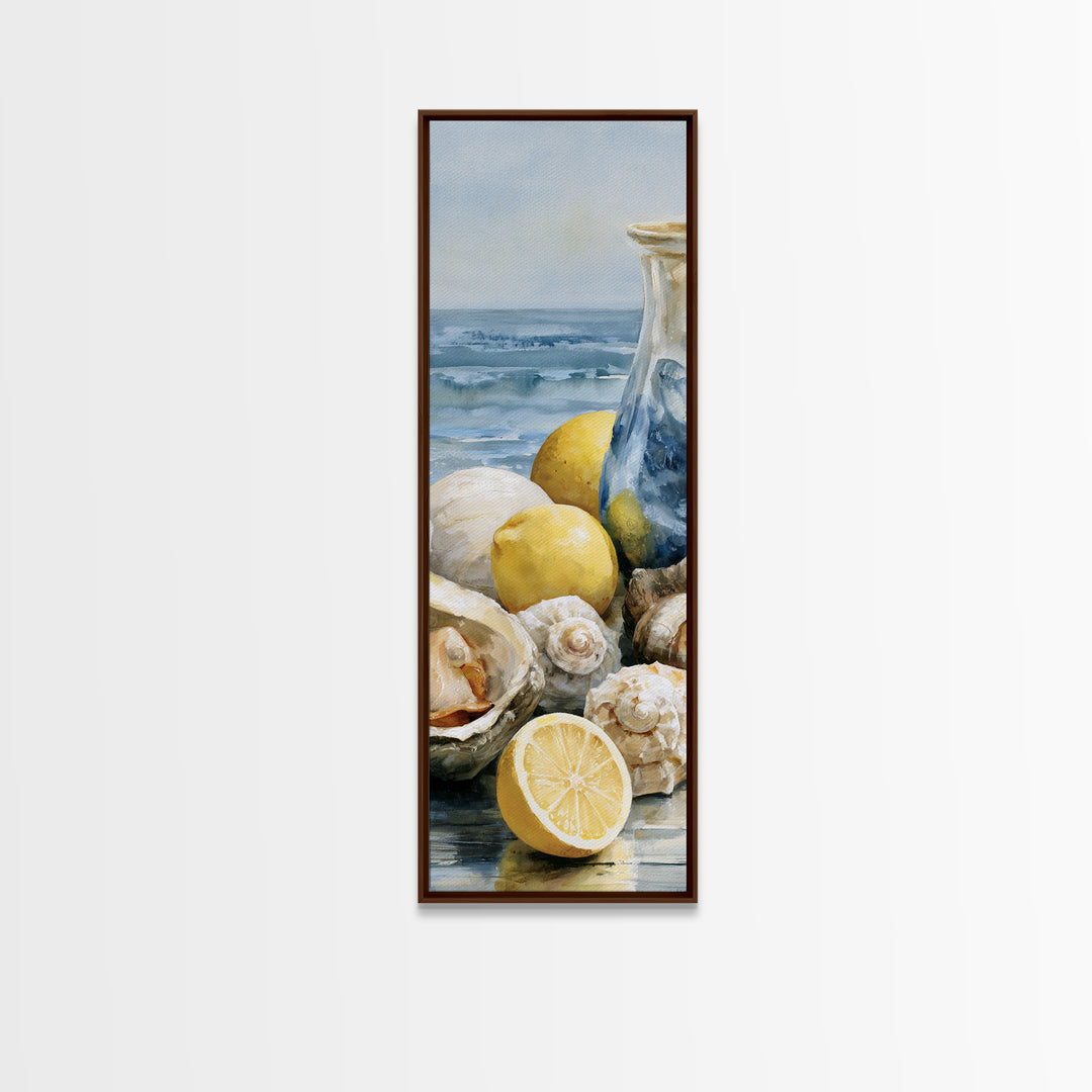 Shellfish and Lemon Still Life Framed Canvas Print, Dining Room Art, Dining Room Decor, Oil Painting, Dining, DRA-1x3-76