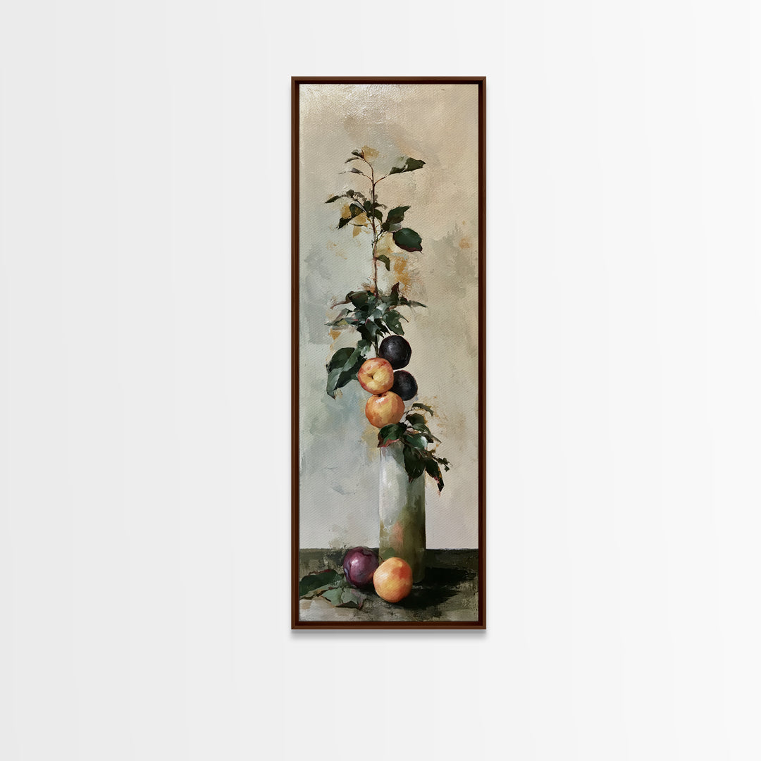 Peach and Plum Still Life Framed Canvas Print, Dining Room Art, Kitchen Prints, Dining Room Decor, Fine Art, Dining, Art Print, DRA-1x3-8