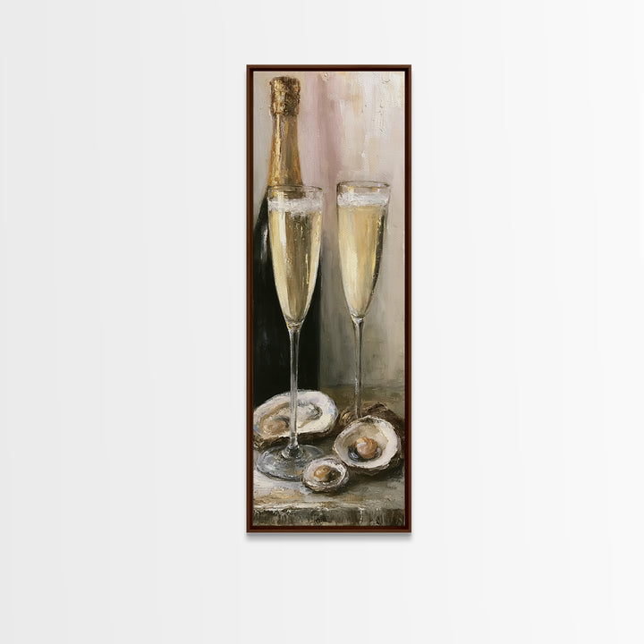 Elegant Oyster and Champagne Still Life Framed Canvas Print, Dining Room Art, Kitchen Art, Dining Room Decor, Oil Painting, DRA-1x3-91