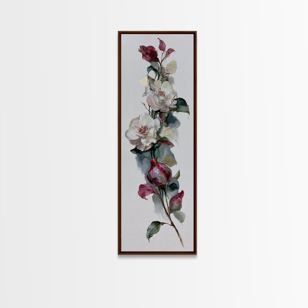 Pomegranate and Gold Leaf Botanical Study Framed Canvas Print, Dining Room Art, Canvas Art, Dining Room Decor, Fine Art, Dining, DRA-1x3-92