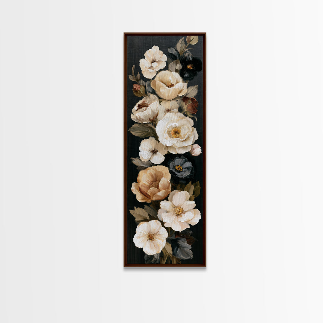Moody Dark Background Bouquet for Formal Dining Canvas Print, Dining Room Art, Living Room Decor, Dining Room Decor, Dining, DRA-1x3-95