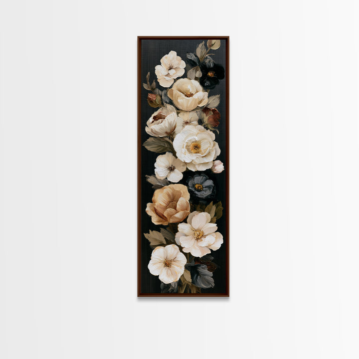 Moody Dark Background Bouquet for Formal Dining Canvas Print, Dining Room Art, Living Room Decor, Dining Room Decor, Dining, DRA-1x3-95