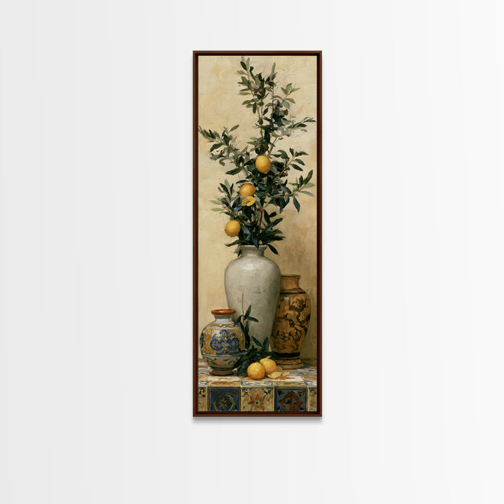 Mediterranean Olive Branch and Citrus Arrangement Canvas Print, Dining Room Art, Bedroom Decor, Dining Room Decor, Dining, DRA-1x3-96